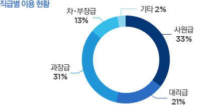 직급별이용현황(사원급33%,대리급21%,과장급31%,차부장급13%,기타2%)